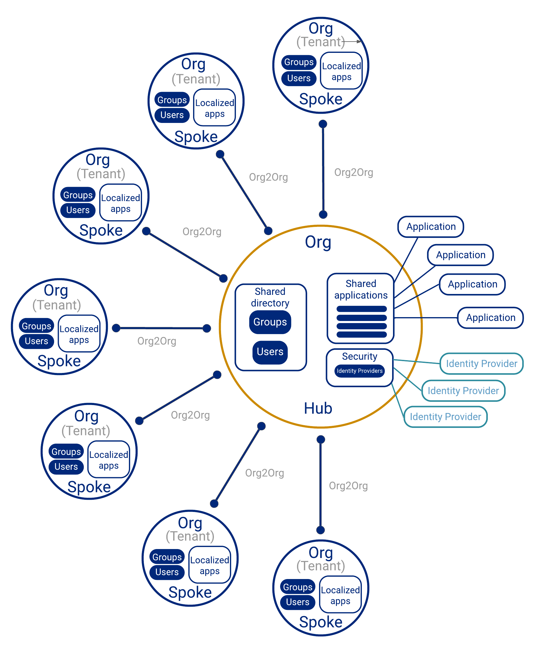 Multi-org hub-and-spoke layout