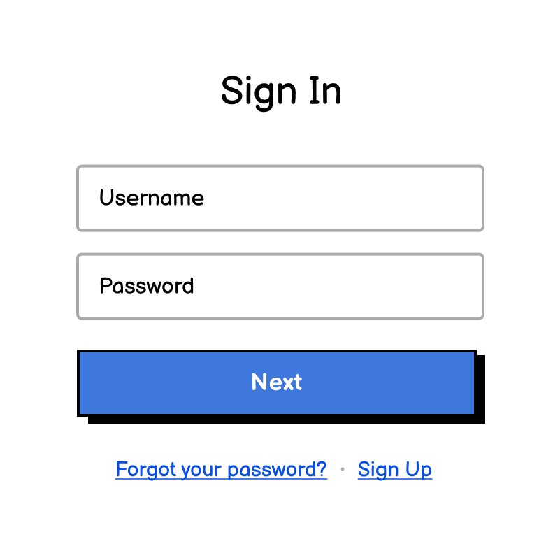 A sign-in form with fields for username and password and links to the sign-up and forgot your password forms